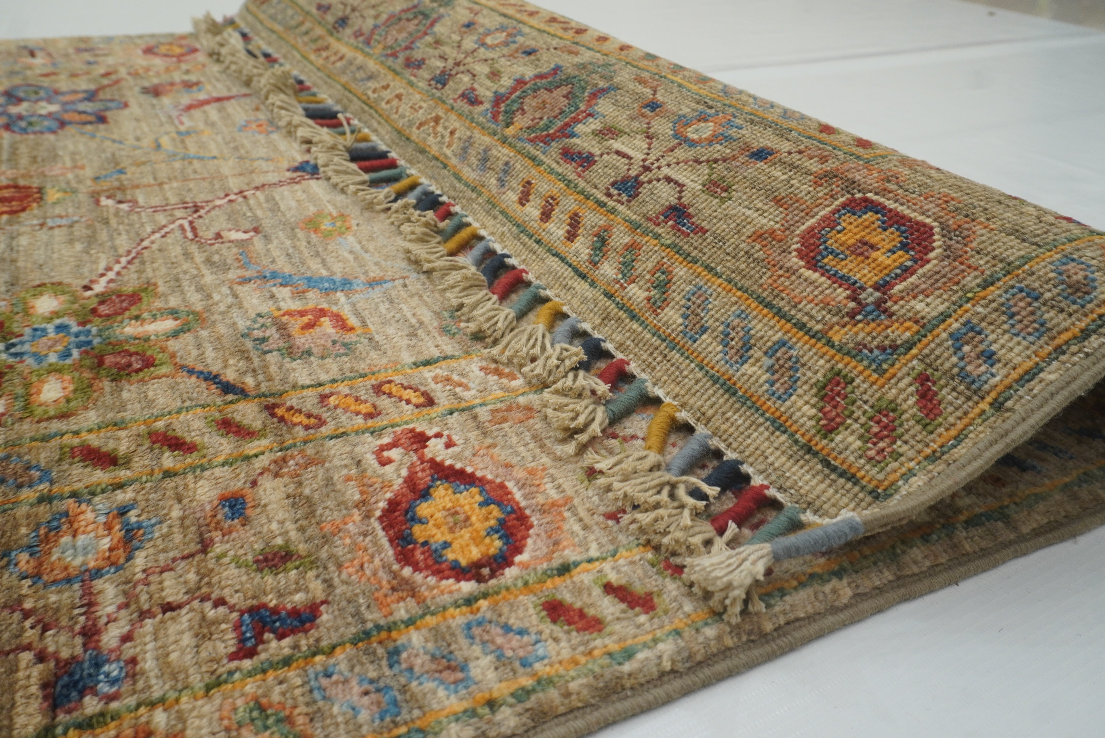 8 ft Waziri Olive Brown Afghan Hand-Knotted Runner Rug - Yildiz Rugs