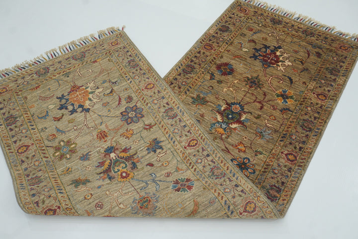 8 ft Waziri Olive Brown Afghan Hand-Knotted Runner Rug - Yildiz Rugs