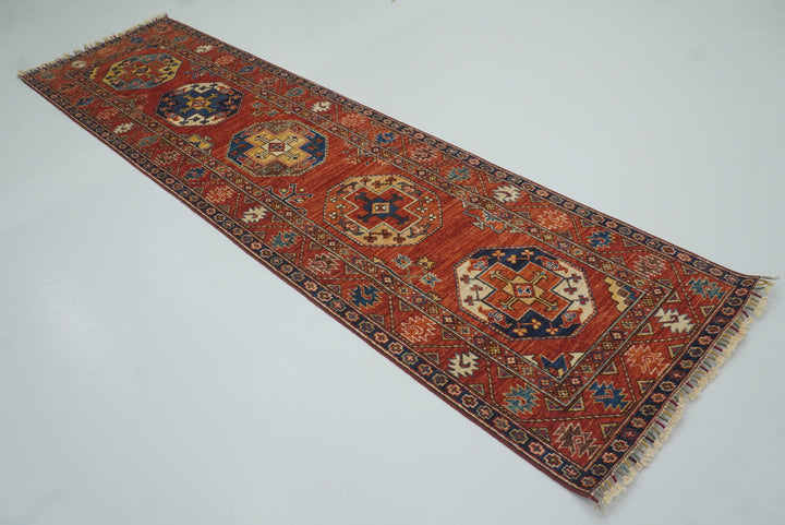 10 ft Red Ersari Afghan Hand Knotted Runner Rug - Yildiz Rugs