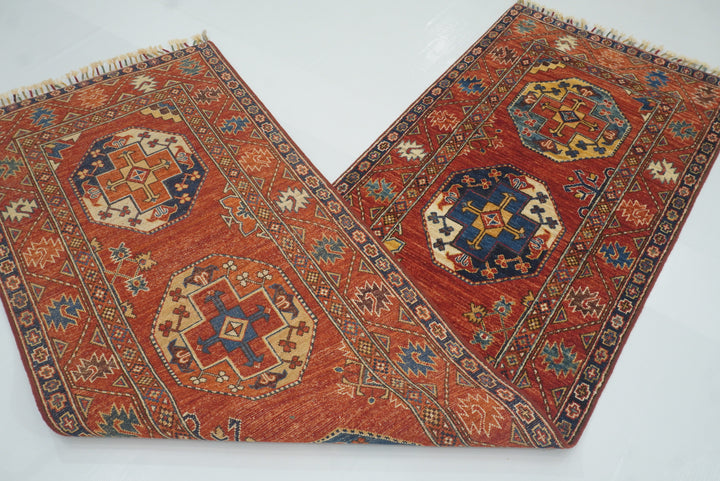 10 ft Red Ersari Afghan Hand Knotted Runner Rug - Yildiz Rugs