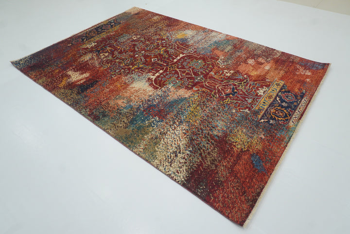6x8 Red Bidjar Hand-Knotted Wool Modern Rug - Yildiz Rugs