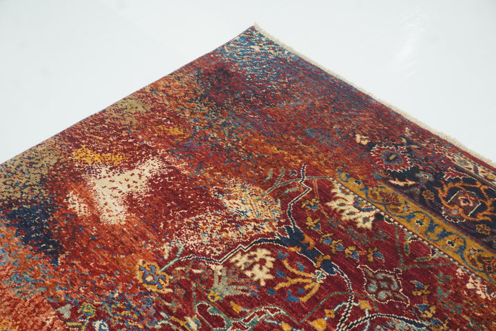 6x8 Red Bidjar Hand-Knotted Wool Modern Rug - Yildiz Rugs