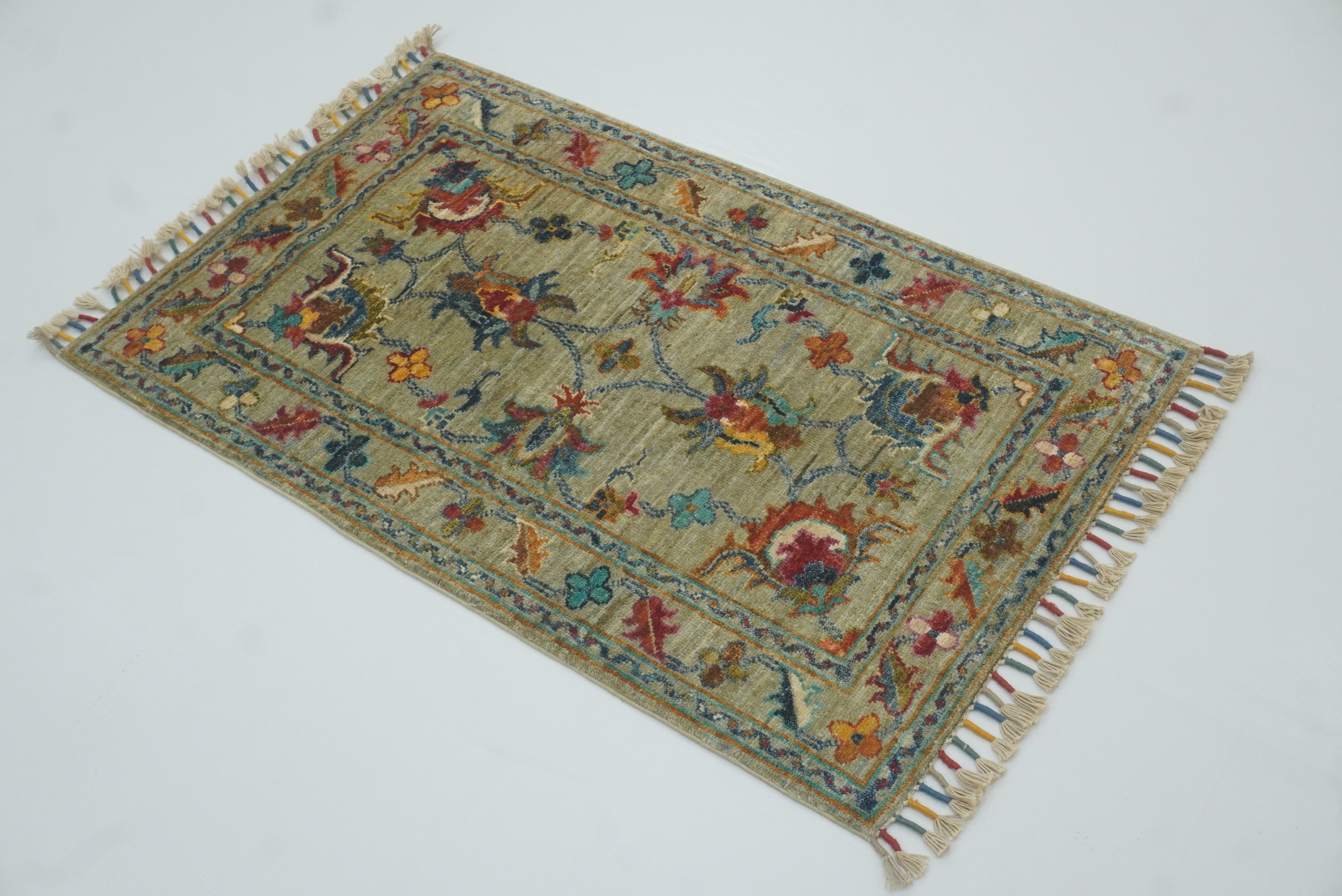 2x3 Green Afghan Waziri Hand Knotted Rug - Yildiz Rugs