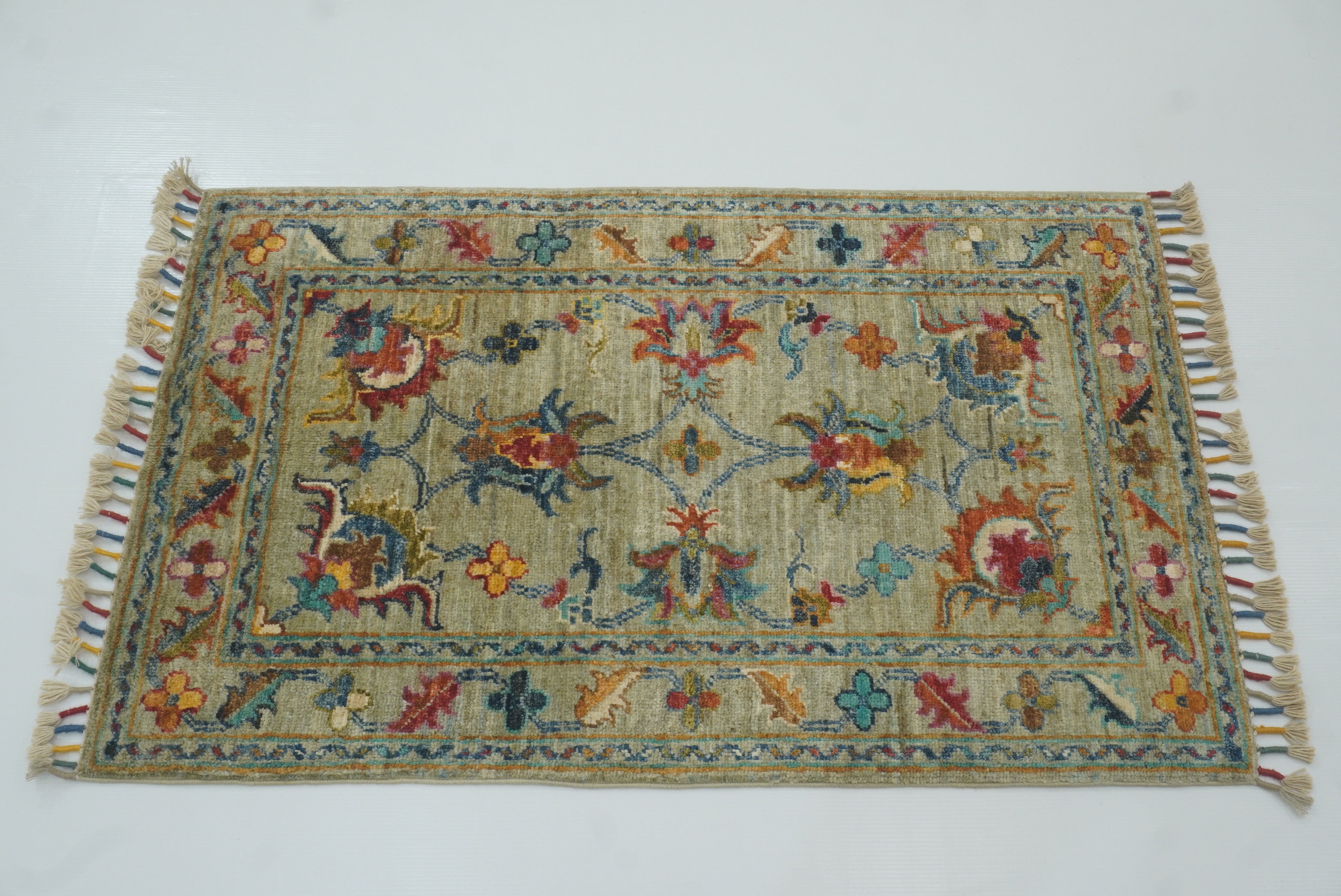 2x3 Green Afghan Waziri Hand Knotted Rug - Yildiz Rugs