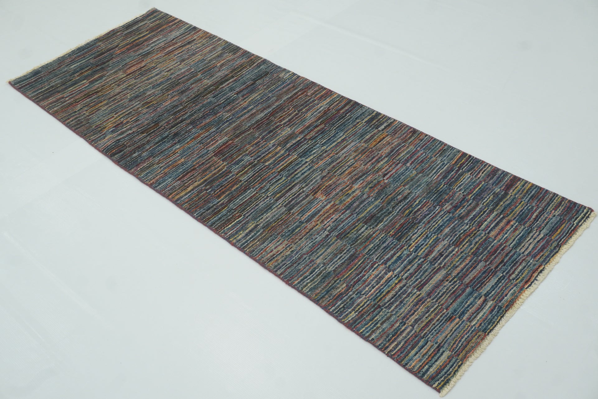 2'4"x6'4" Striped Gabbeh Blue Afghan Hand knotted Wool Runner Rug