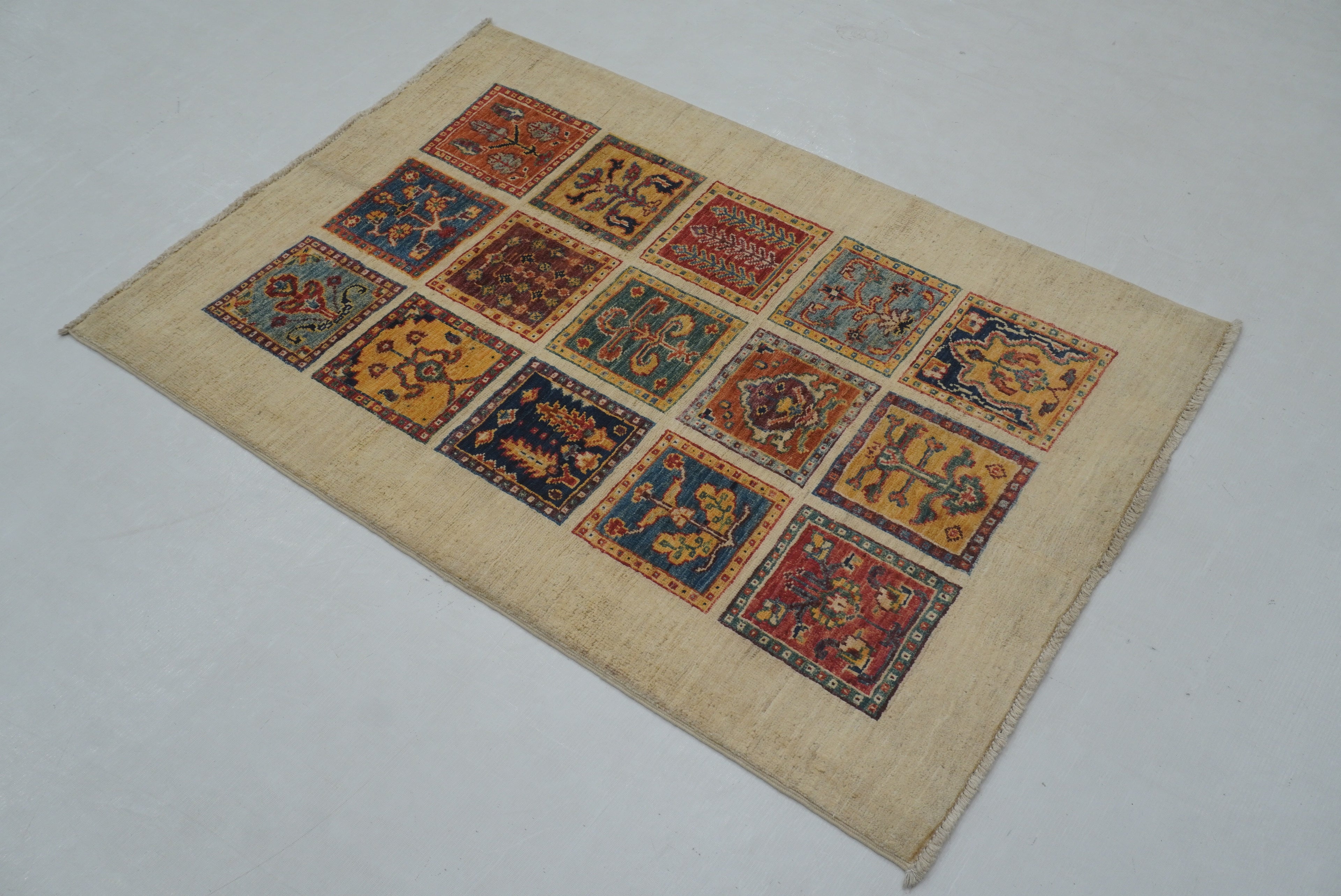 3x4 Beige Bakhtiar Afghan Hand Knotted Rug - Yildiz Rugs