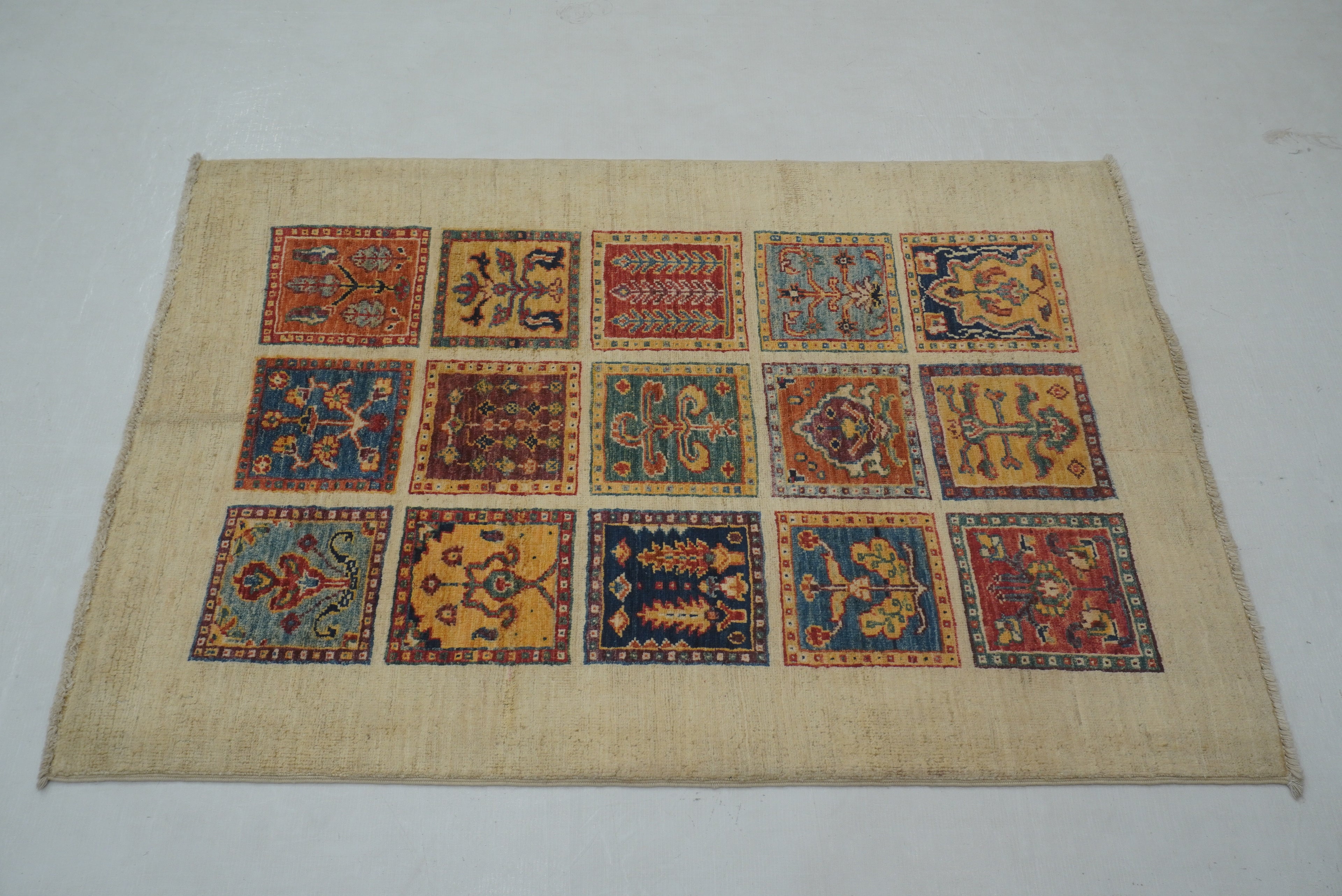 3x4 Beige Bakhtiar Afghan Hand Knotted Rug - Yildiz Rugs