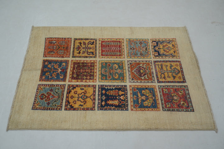 3x4 Beige Bakhtiar Afghan Hand Knotted Rug - Yildiz Rugs