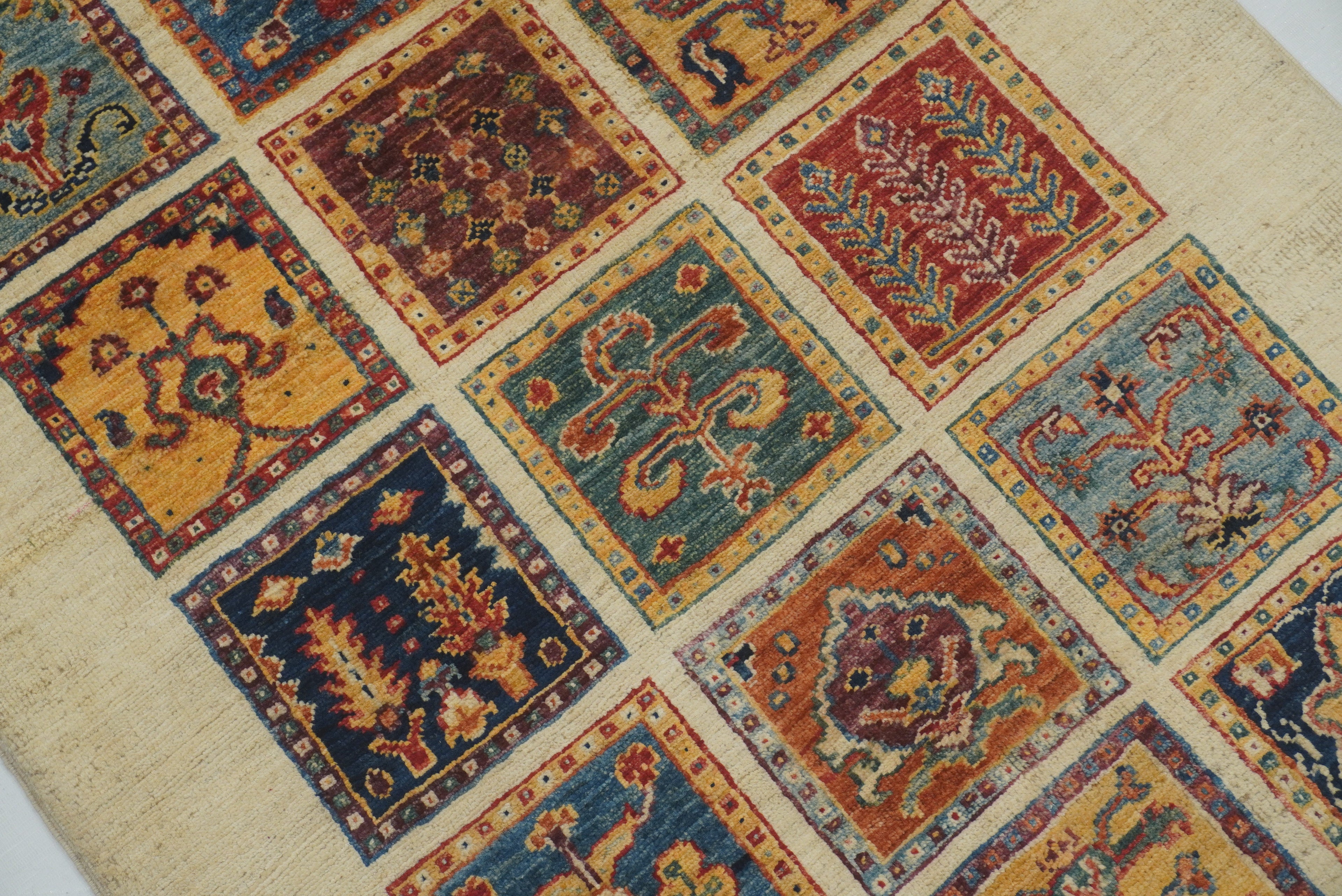 3x4 Beige Bakhtiar Afghan Hand Knotted Rug - Yildiz Rugs