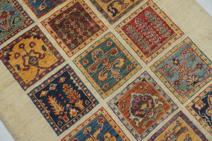 3x4 Beige Bakhtiar Afghan Hand Knotted Rug - Yildiz Rugs