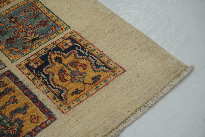 3x4 Beige Bakhtiar Afghan Hand Knotted Rug - Yildiz Rugs