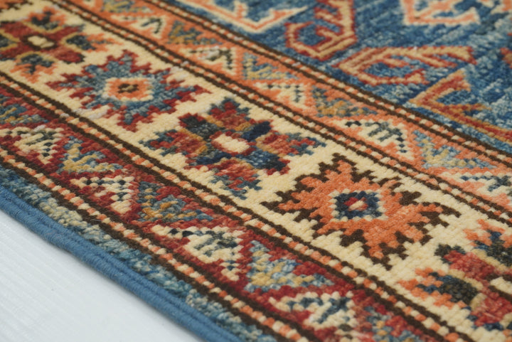 2x3 Blue Kazak Hand-Knotted Afghan Rug - Yildiz Rugs