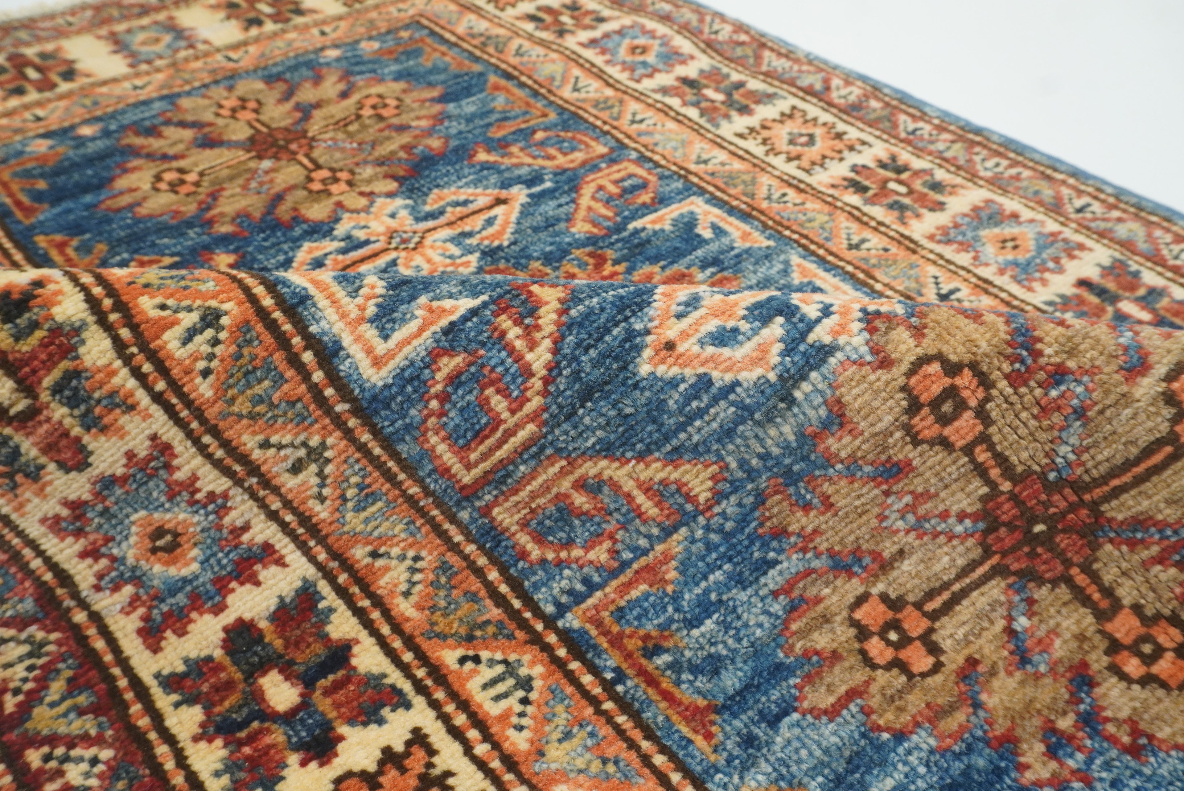 2x3 Blue Kazak Hand-Knotted Afghan Rug - Yildiz Rugs