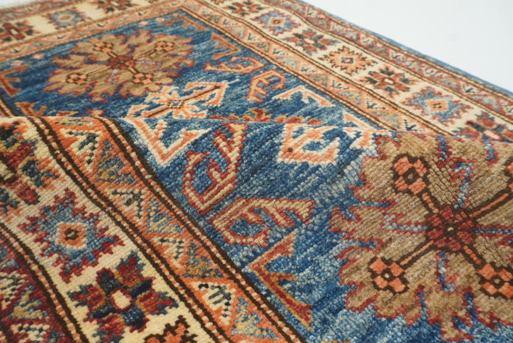2x3 Blue Kazak Hand-Knotted Afghan Rug - Yildiz Rugs