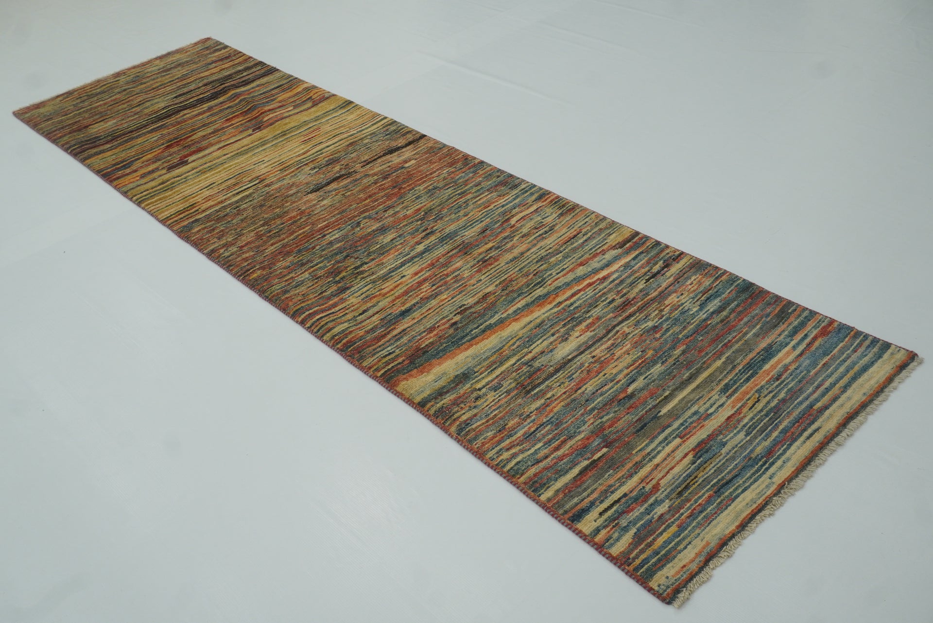 10 ft Striped Gabbeh Afghan Hand knotted Wool Runner Rug