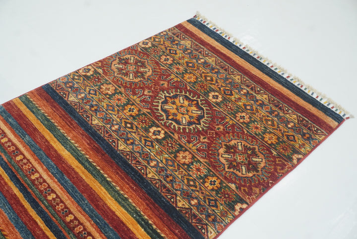 2'8"x9'6" Red Tribal Hand-Knotted Wool Runner Rug - Yildiz Rugs