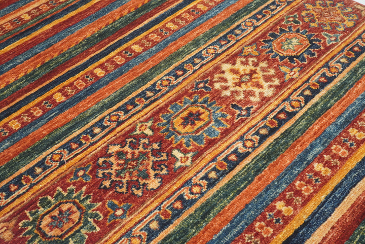 2'8"x9'6" Red Tribal Hand-Knotted Wool Runner Rug - Yildiz Rugs