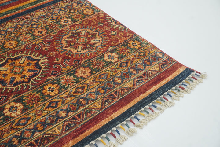 2'8"x9'6" Red Tribal Hand-Knotted Wool Runner Rug - Yildiz Rugs