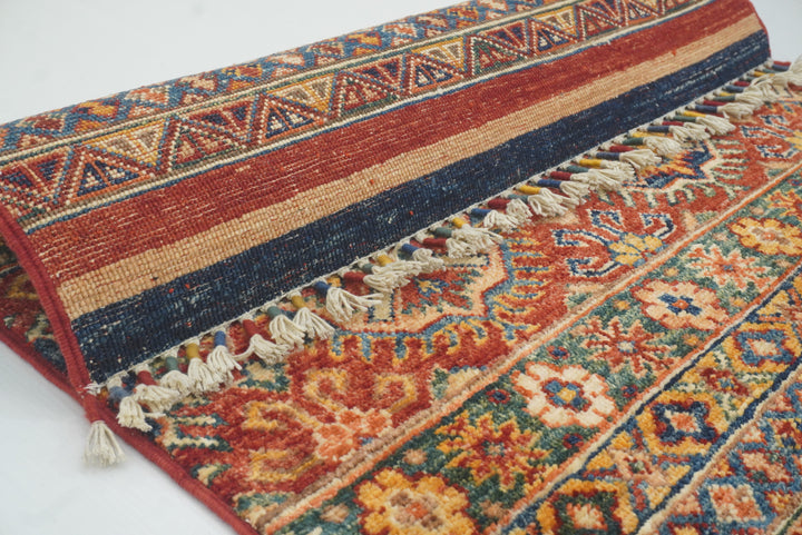 2'8"x9'6" Red Tribal Hand-Knotted Wool Runner Rug - Yildiz Rugs