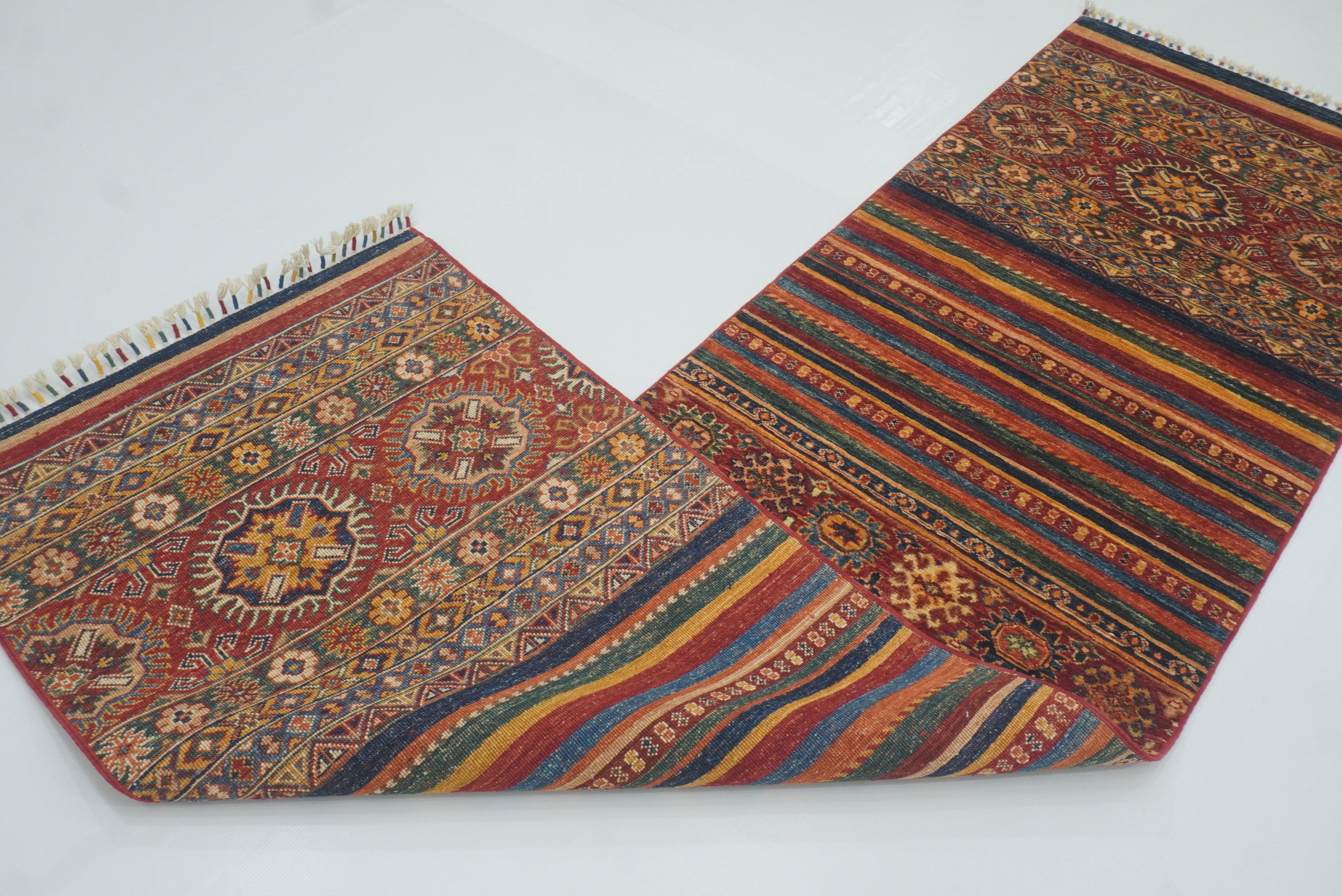 2'8"x9'6" Red Tribal Hand-Knotted Wool Runner Rug - Yildiz Rugs