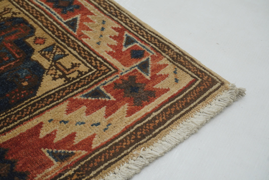 2x3 Beige Vintage Baluch Afghan Hand knotted Rug