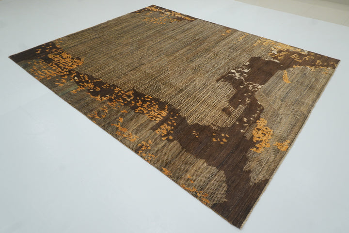 8x10 Brown Afghan Hand Knotted Wool Modern Rug - Yildiz Rugs