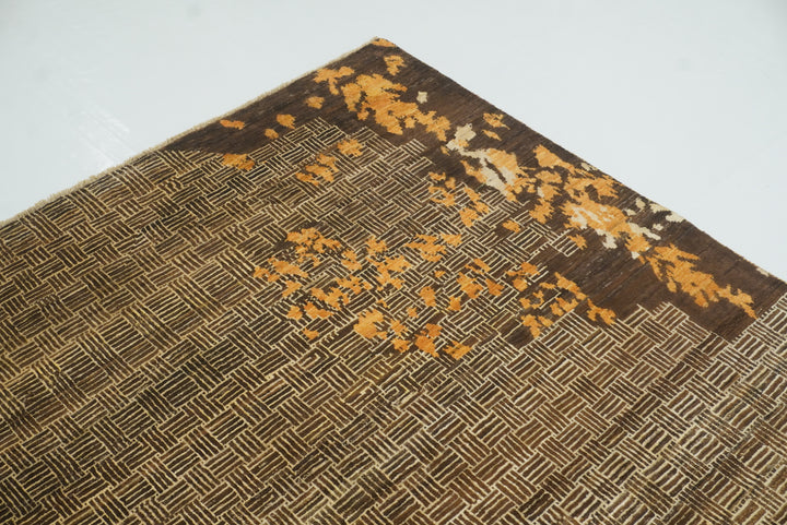 8x10 Brown Afghan Hand Knotted Wool Modern Rug - Yildiz Rugs