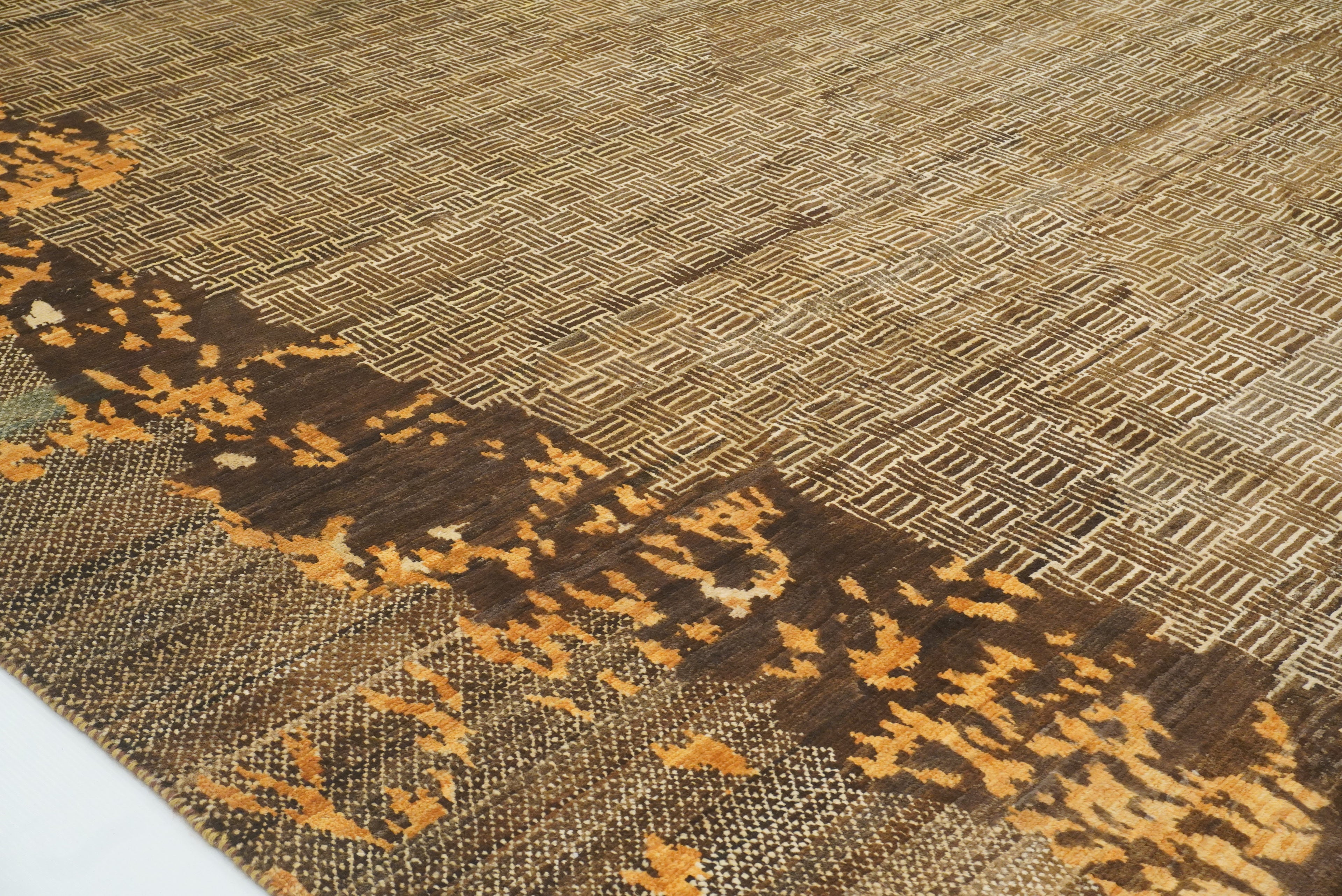 8x10 Brown Afghan Hand Knotted Wool Modern Rug - Yildiz Rugs