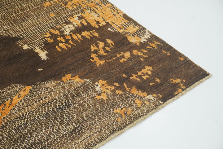 8x10 Brown Afghan Hand Knotted Wool Modern Rug - Yildiz Rugs
