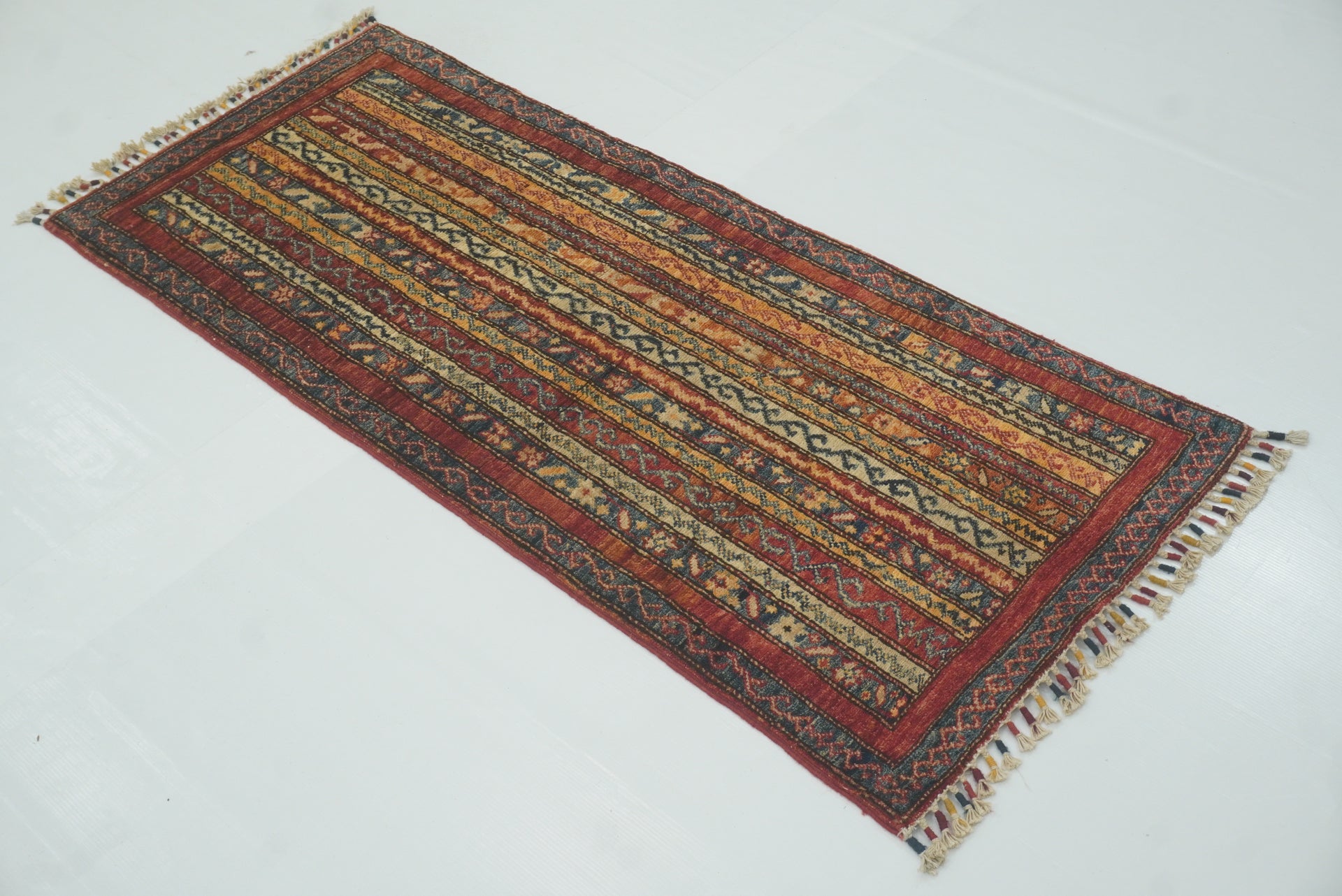 2x5 Red Shaal Turkish Hand knotted Wool Runner Rug
