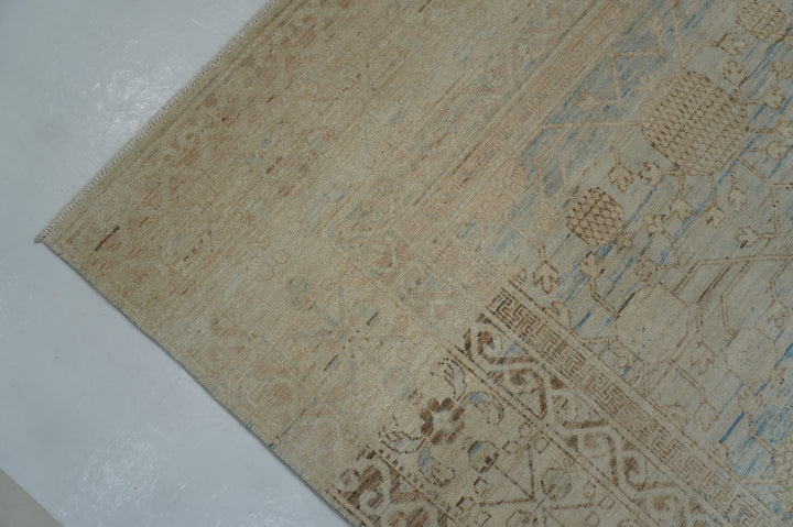 9x11 Vintage Khotan Muted Faded Beige Blue Afghan Hand knotted Rug - Yildiz Rugs