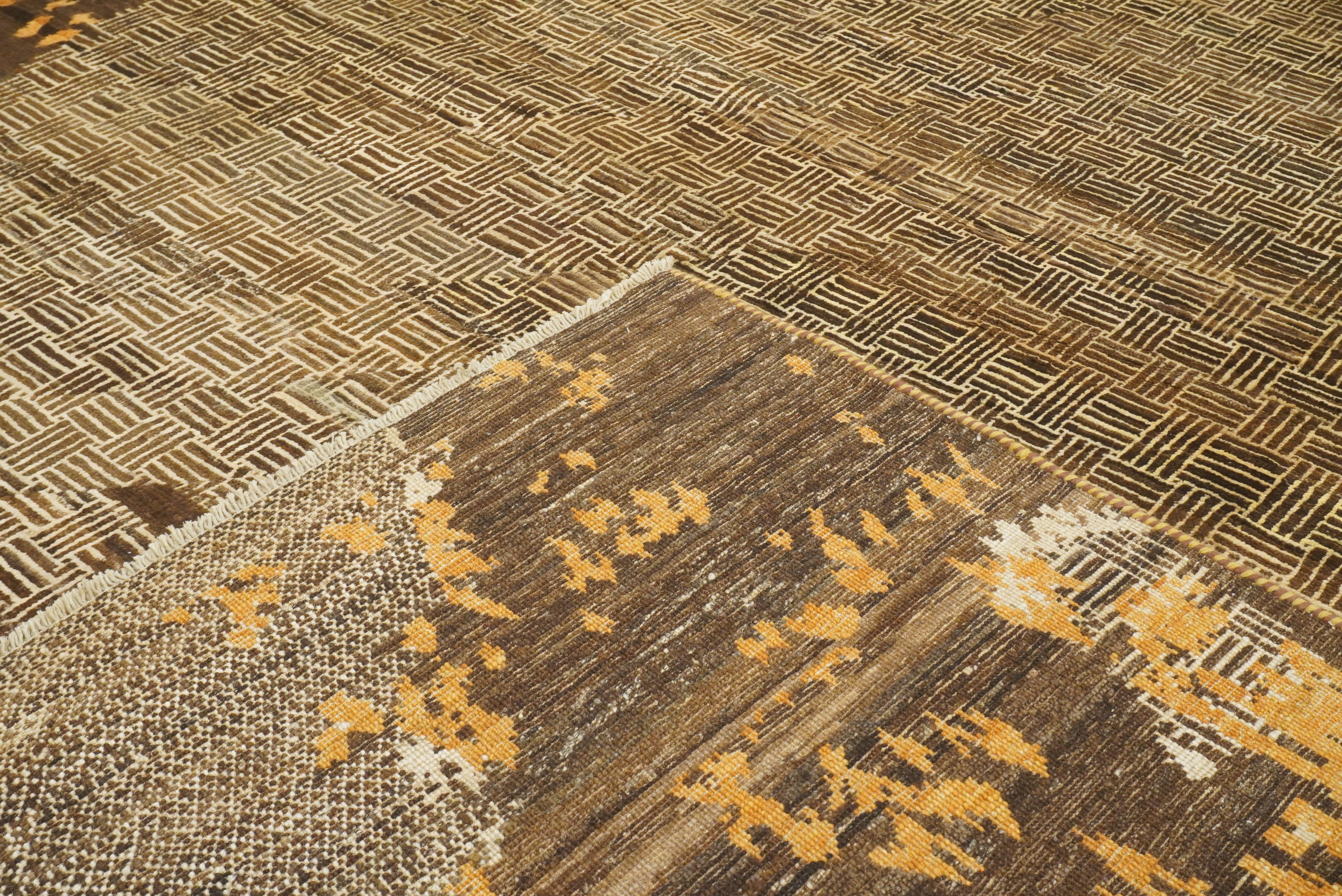 8x10 Brown Afghan Hand Knotted Wool Modern Rug - Yildiz Rugs
