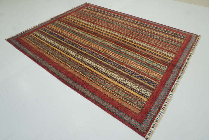 7x8 Red Turkish Style Hand-Knotted Wool Tribal Rug - Yildiz Rugs