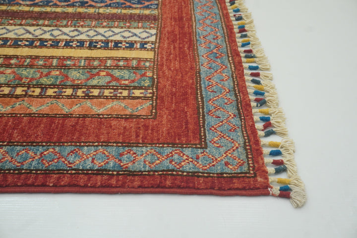 7x8 Red Turkish Style Hand-Knotted Wool Tribal Rug - Yildiz Rugs