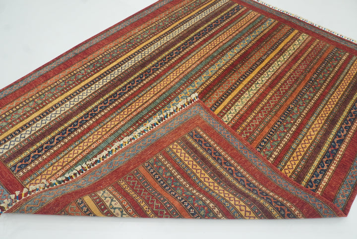 7x8 Red Turkish Style Hand-Knotted Wool Tribal Rug - Yildiz Rugs