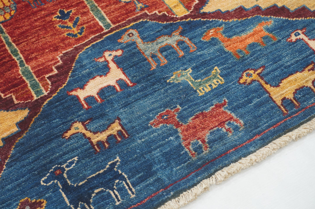 11 ft Blue Gabbeh Tree of Life Animal Landscape Afghan Runner Rug