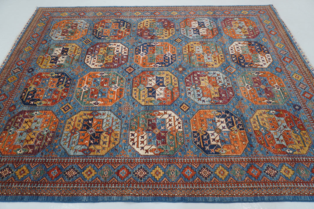 8x10 Blue Ersari Afghan hand knotted Geometric Oriental Rug - Yildiz Rugs