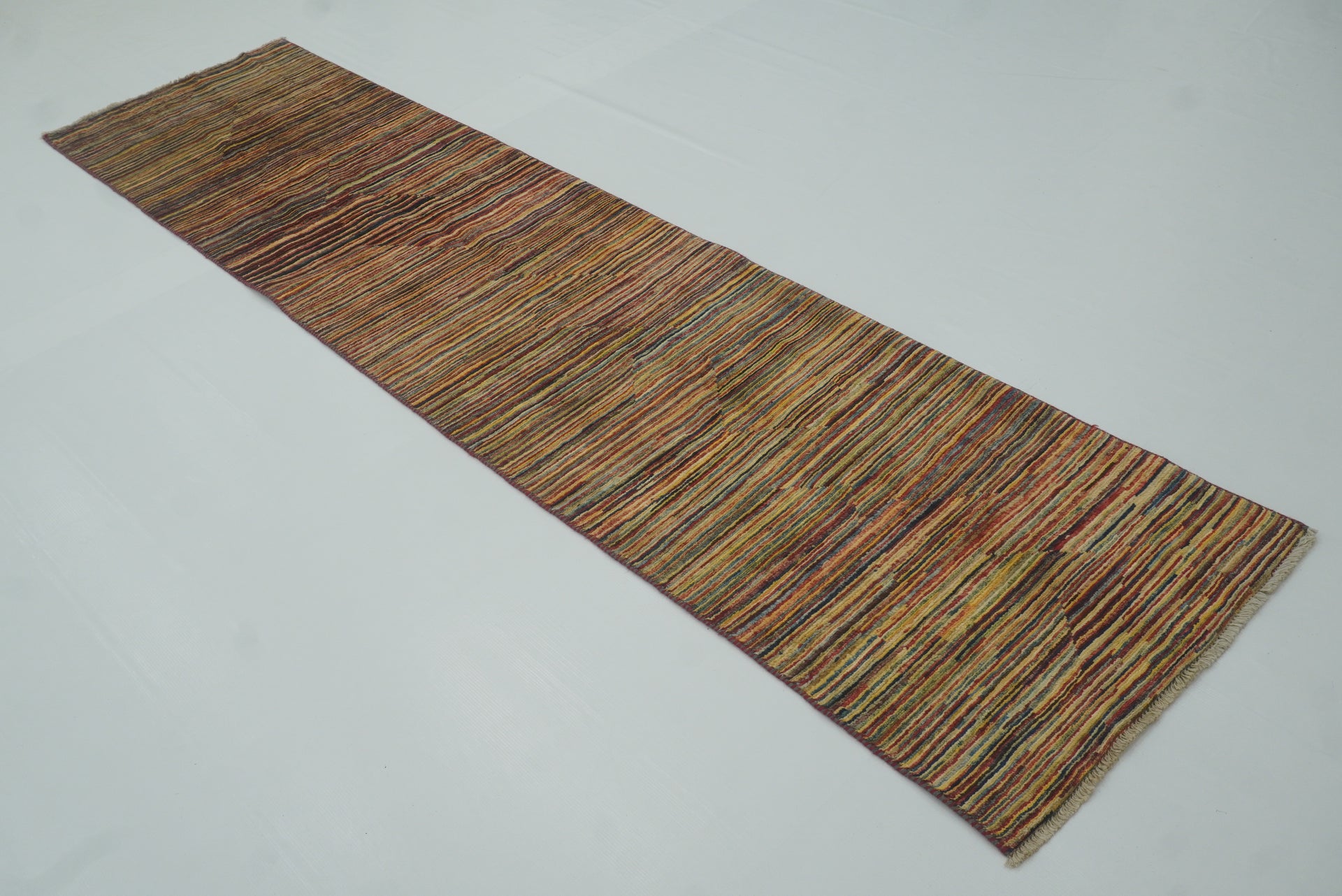 9 ft Striped Gabbeh Afghan Hand knotted Wool Runner Rug