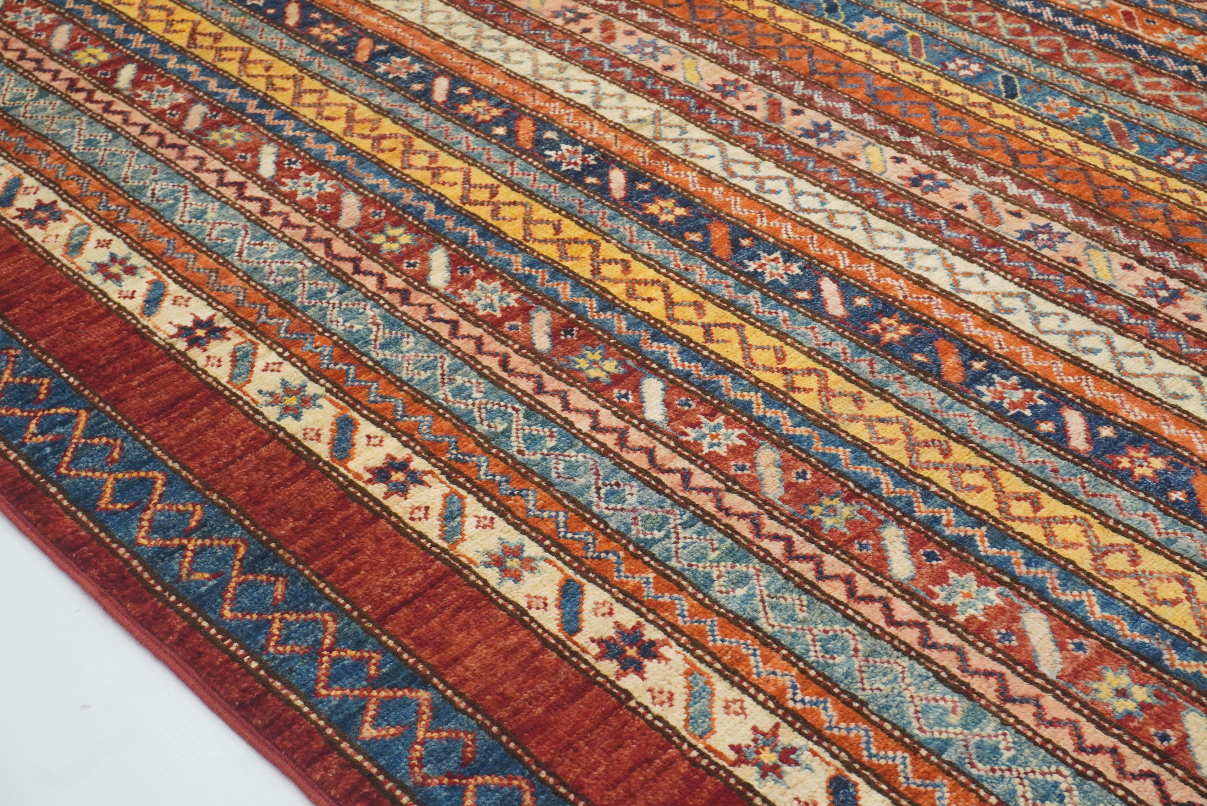 7x7 Red Afghan Hand Knotted Wool Shawl Square Rug - Yildiz Rugs