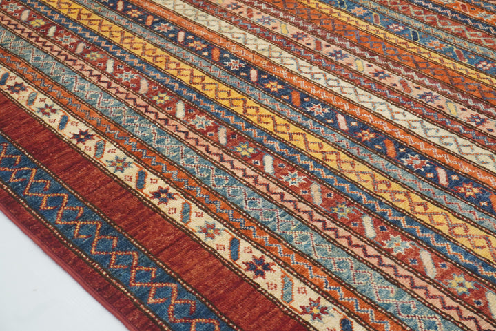7x7 Red Afghan Hand Knotted Wool Shawl Square Rug - Yildiz Rugs