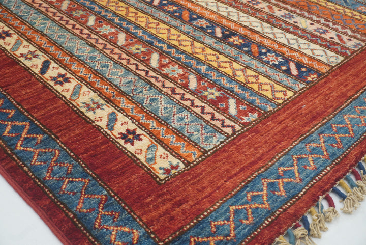 7x7 Red Afghan Hand Knotted Wool Shawl Square Rug - Yildiz Rugs