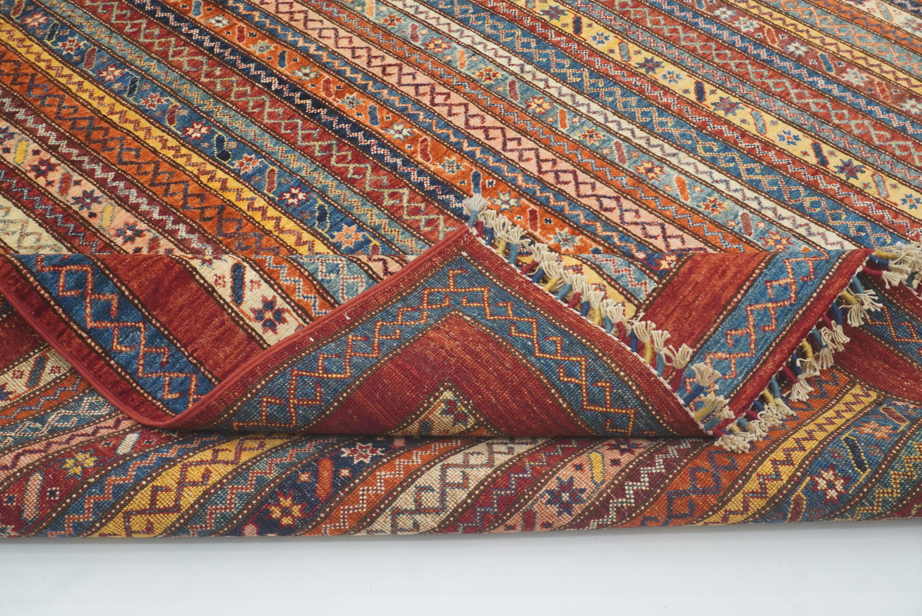 7x7 Red Afghan Hand Knotted Wool Shawl Square Rug - Yildiz Rugs