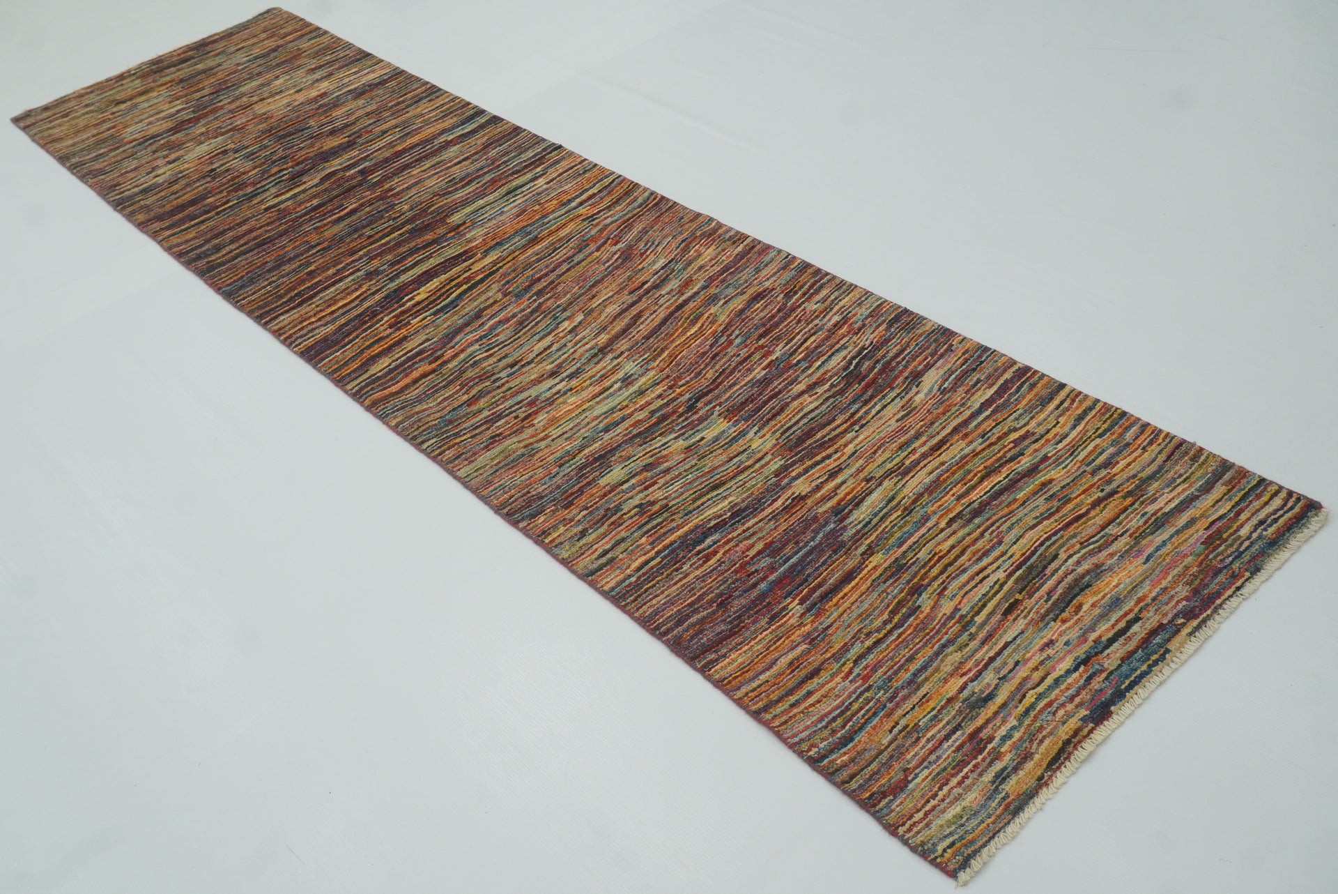2'6"x9'5" Striped Gabbeh Afghan Hand knotted Wool Runner Rug