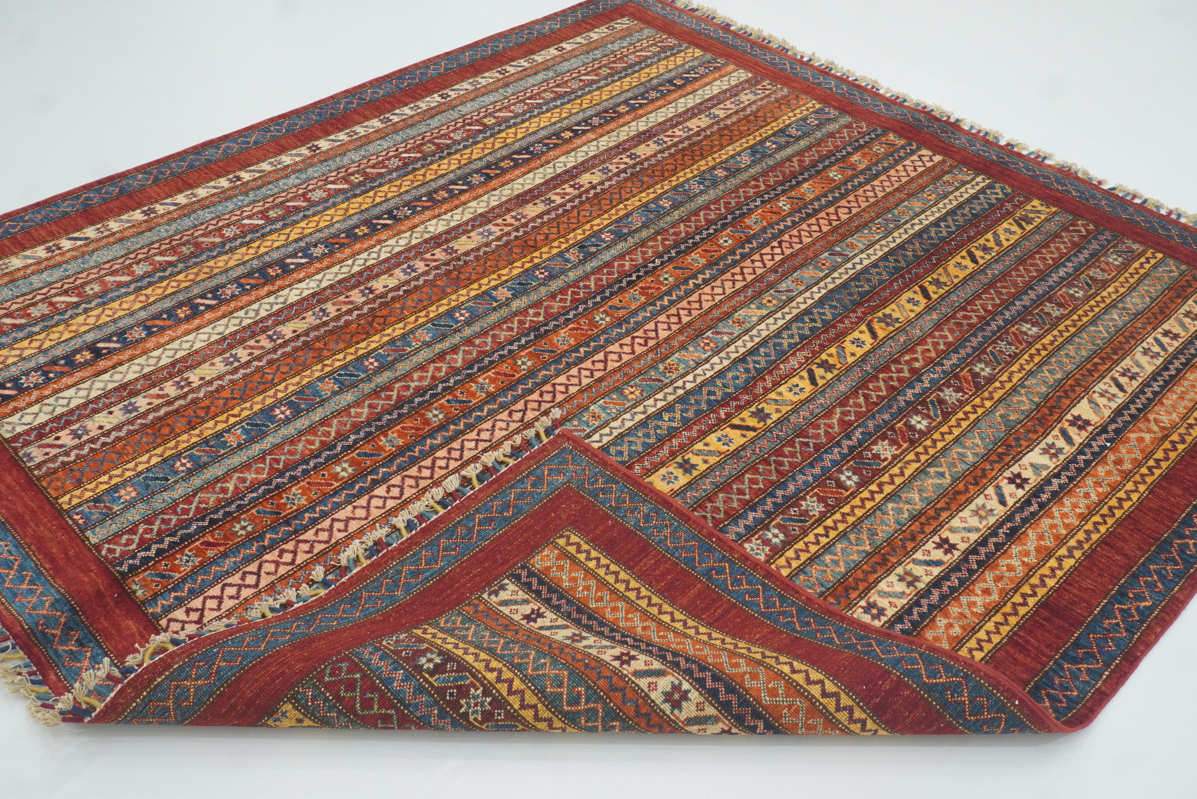 7x7 Red Afghan Hand Knotted Wool Shawl Square Rug - Yildiz Rugs