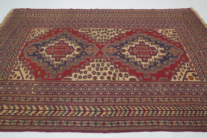 6'4 x 9'6 OLD Red Vintage Afghan Maleki Kilim Rug