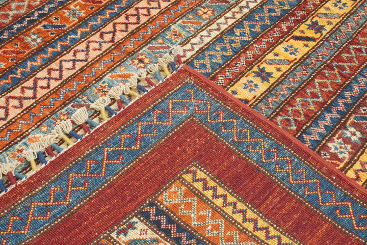 7x7 Red Afghan Hand Knotted Wool Shawl Square Rug - Yildiz Rugs