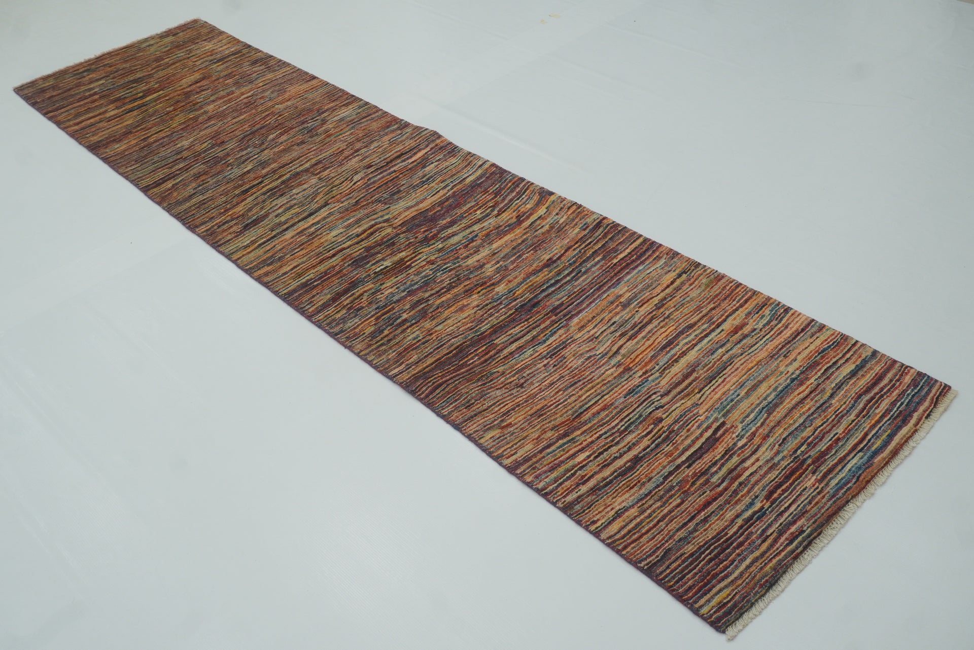 10 ft Striped Gabbeh Afghan Hand knotted Runner Rug