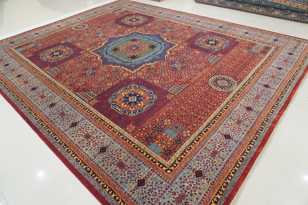 12'x14'9" Red Mamluk Turkish Hand knotted Medallion Rug - Yildiz Rugs