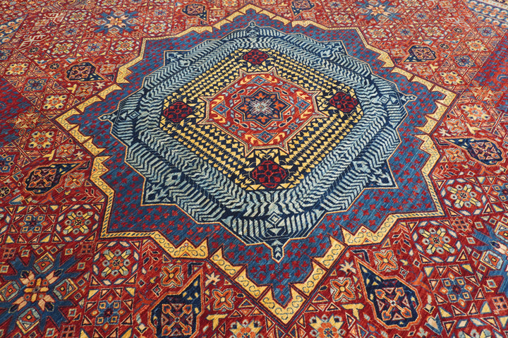 12'x14'9" Red Mamluk Turkish Hand knotted Medallion Rug - Yildiz Rugs