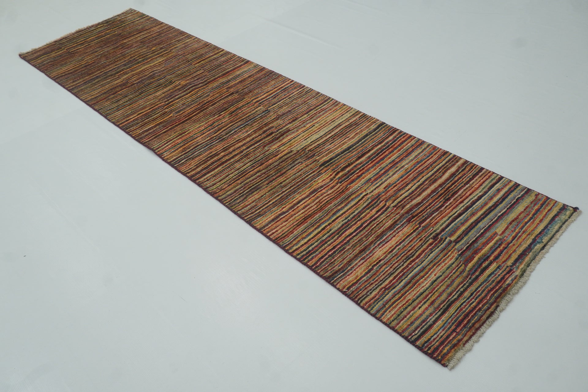 2'6"x9'4" Striped Gabbeh Afghan Hand knotted Runner Rug